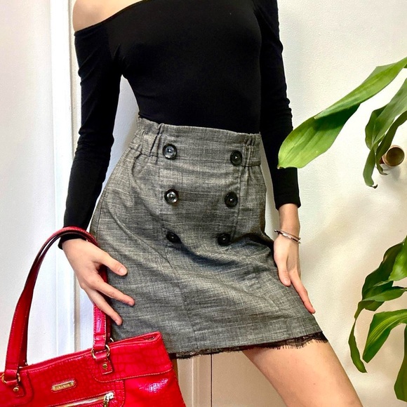 Dynamite Dresses & Skirts - Vintage-Inspired Grey Plaid Lace Trim Mini Skirt Size XS